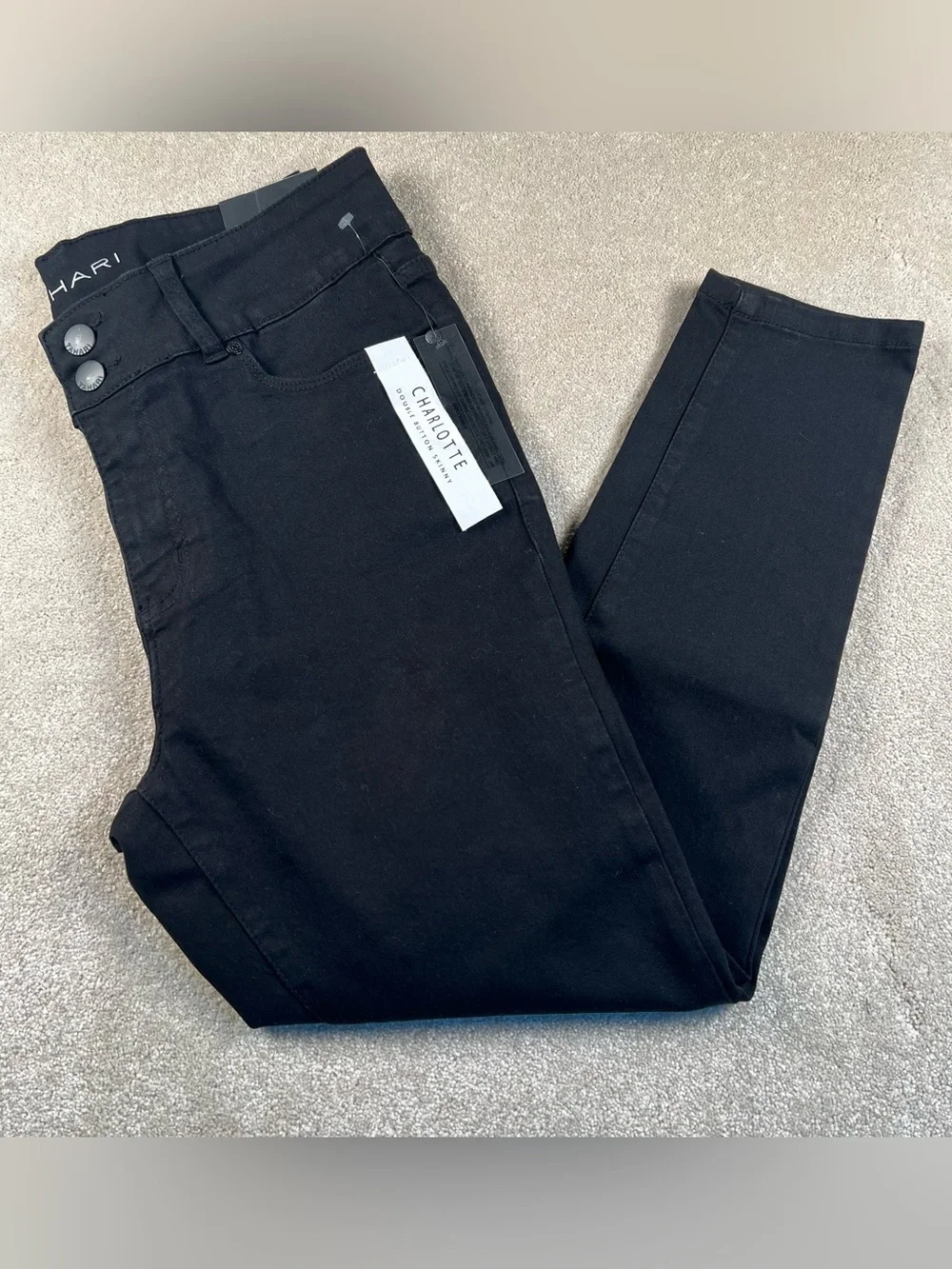 Tahari Skinny Leg Pants Black Charlotte Double Button New Casual Women's 16W